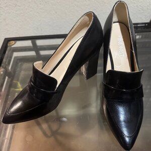 NEW NWOT Nine West BLACK Faux Leather slip on heels/Shoes 3 in Block heel Sz 6.5
